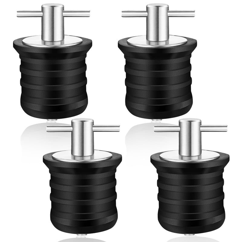 Linkstyle 4PCS Boat Drain Plugs for 1-1/4 Inch Drain Holes, Stainless Steel T-Handle Drain Plug, Twist-Turn Leak-Proof Rubber Plug for Boats, Yachts, Kayaks Silver