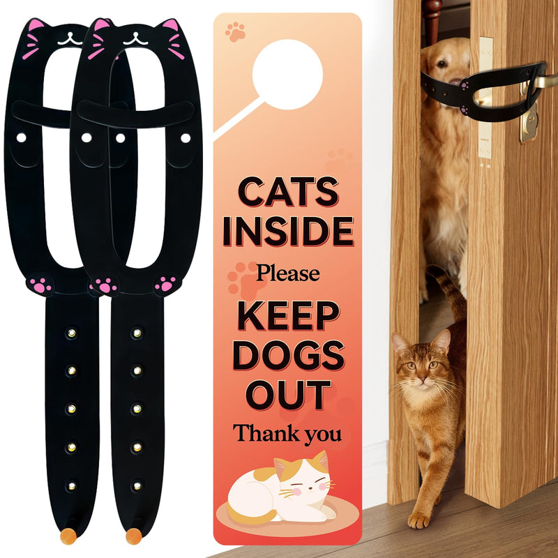 TGIOW Cat Door Latch,2 Pcs Door Prop for Cats to Keep Dogs Out of Litter Box and Food, Preventing Hand Pinching, Cat Door Stopper with 6 Adjustable Straps 2.5-6.5" Wide, Including Door Plate, Black 2pcs-black