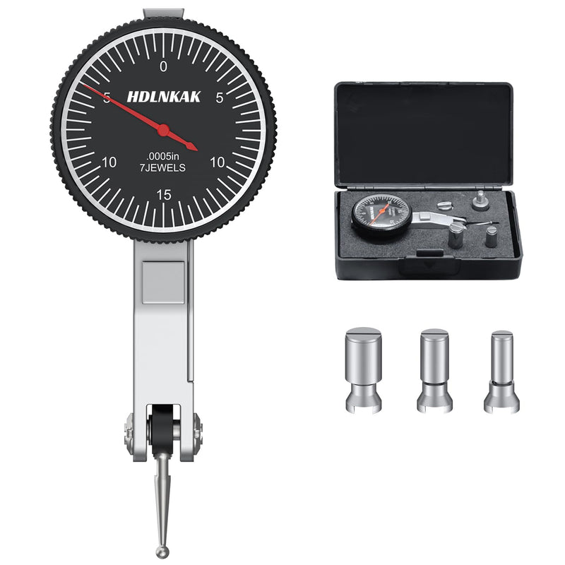 HDLNKAK 0-0.03"/0.0005" Dial Test Indicator with Portable Case, Test Indicator Featuring Three Steel Dovetail Mounts for Machinery Calibration and Tight Space Measurements.