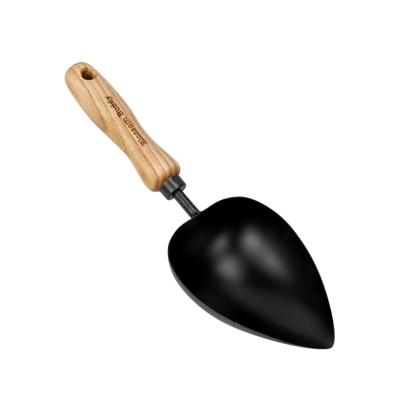 Garden Hand Scoop, Black Stainless Steel with Wood Handle, Traditional Style Heart-Shaped Planting Spade
