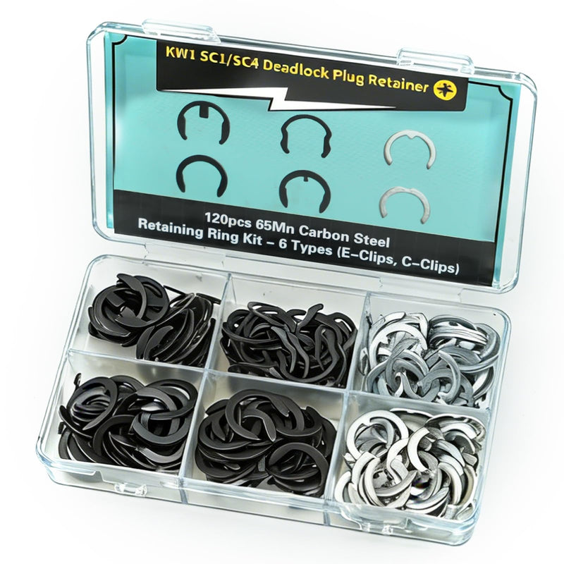 120PCS KW1 SC1 SC4 Retainer Clips - 65Mn Carbon Steel E/C-Clips for Kwikset Schlage Lock Rekey Kit