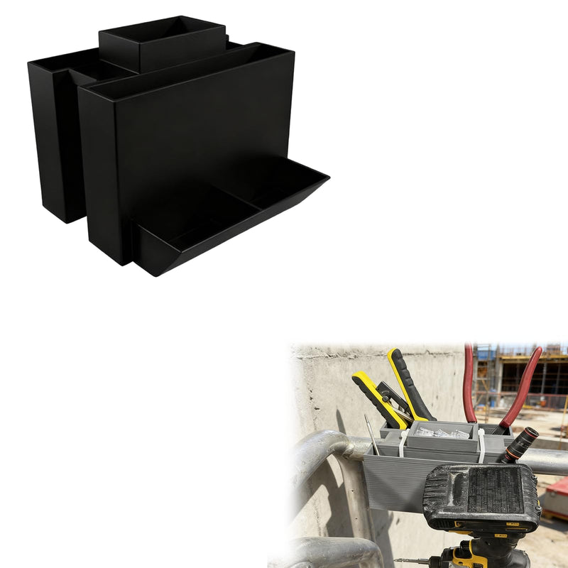 Scissor Lift Tool Holder Black Compatible with Genie JLG Skyjack Snorkel| Side Rail Mount Organizer Tray with Retention | Keeps Wrenches, Pliers/Screwdrivers Secure | No-Drill Install (Black)