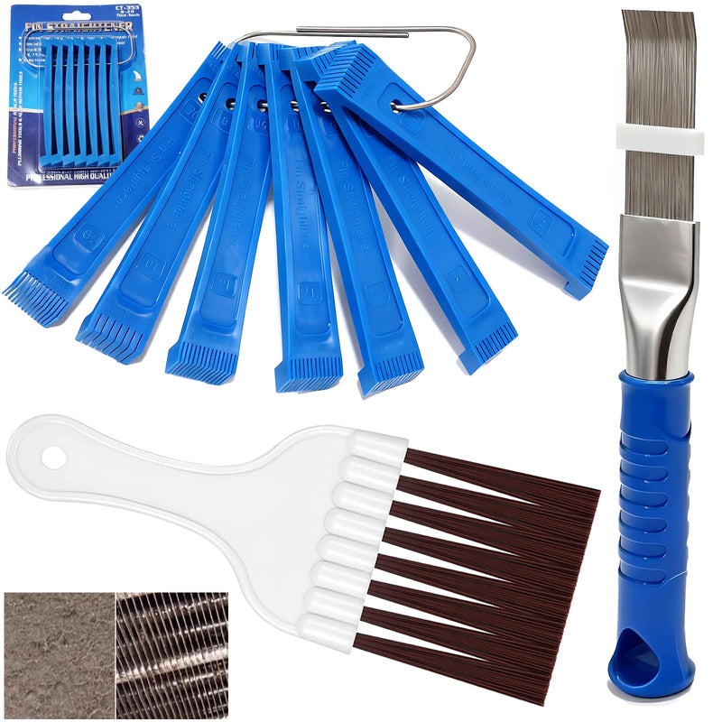 9 Pcs AC Fin Comb Straightener & Coil Cleaner Brush Kit Blue-9pcs