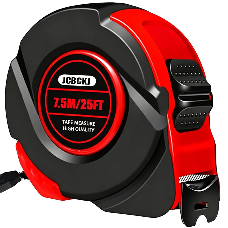 25 FT Industrial Tape Measure, Self-Locking Heavy-Duty Steel Ruler with Easy to Read Scale, Suitable for Engineers and Decorators to Measure, Standard Public Tape Measure (Red)