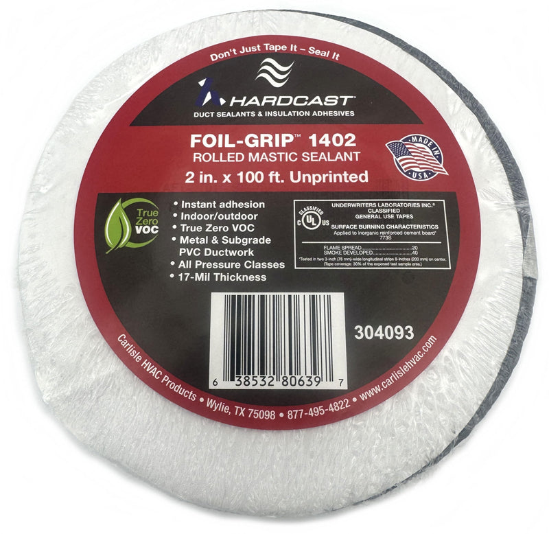 304093 Foil-Grip 1402 Mastic Duct Sealant 2" x 100' - Unprinted Roll