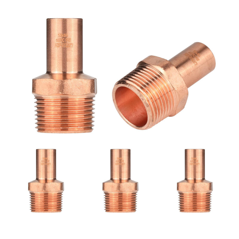 5PACK GUOFIS Copper 1/2" FTG x3/4" Male Street Adapter Fitting(PRESS063-5) 5 1/2" FTG x 3/4" MPT