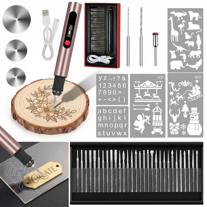 Engraving Pen, Cordless Electric Engraving 3-Speed Engraver (8000-25000 RPM) for Beginner Friendly Artists & DIYers Rechargeable +Tool with 35 Accessories for Metal/Glass/Wood Engraving Pink