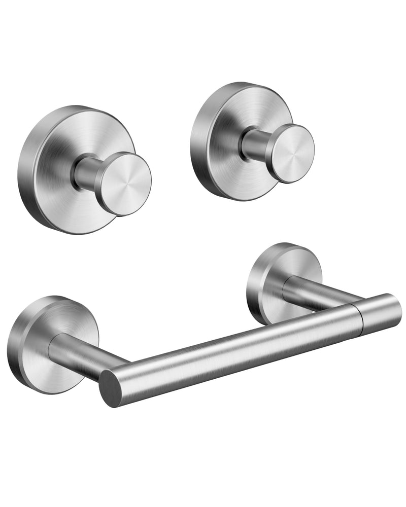 RARXTR 3PCS Bathroom Hardware Set, Brushed Nickel Wall Mounted Toilet Paper Holder, 2 Suction Cup Towel Hooks, Bathroom Accessories SUS 304 Stainless Steel, Rust-Proof, Modern