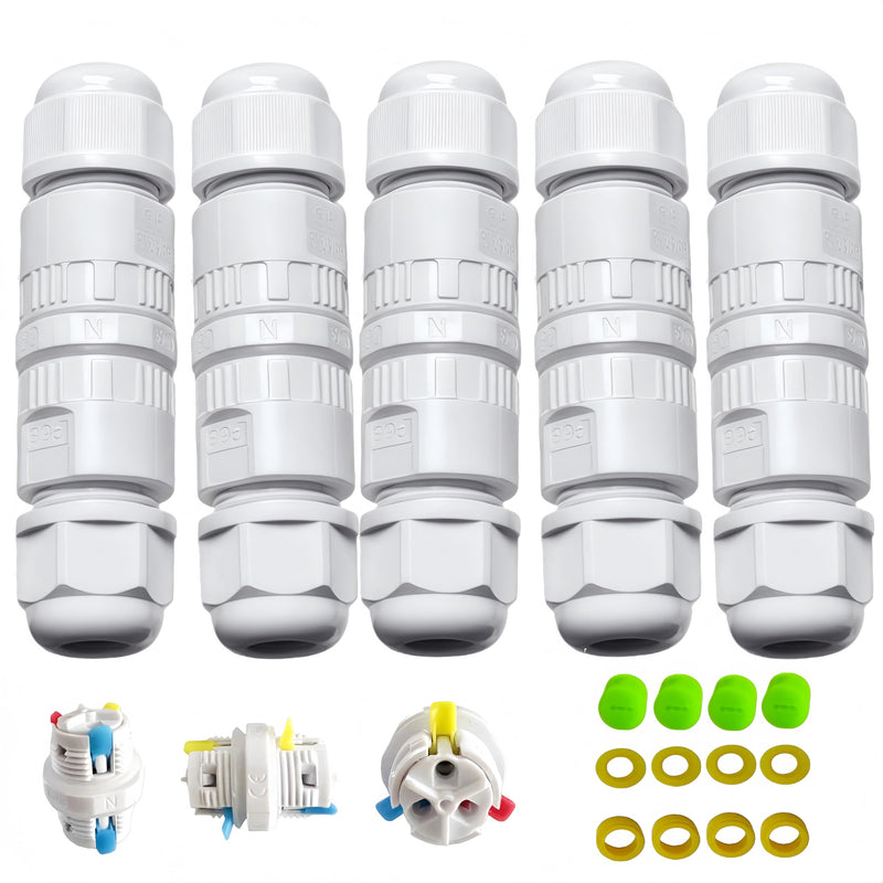 Waterproof Electrical Connectors for Govee Permanent Outdoor Lights,Junction Box Waterproof for Outdoor Road Landscape Lights,External Cord Boxes,Cable Diameter Ø5-12mm (5pcs) white-5