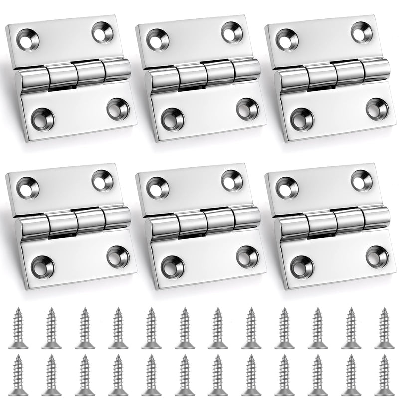 BBTO 6 Pack 316 Stainless Steel Hinges Marine Grade 2" x 2" Heavy Duty Hatch Hinges with Screws for Boat, Yacht, Cabinet Door, Home Use