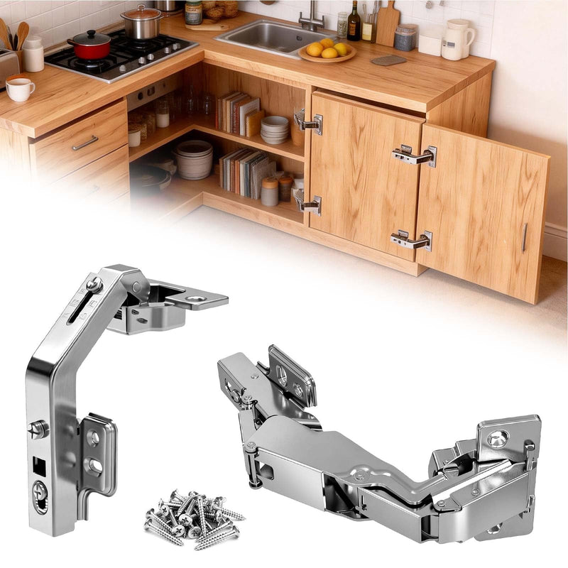 2-Pack 180° & 135° Soft Close Full Overlay Corner Cabinet Hinges Kit for Lazy Susan Bifold Doors, Hydraulic Hinge with Damper for Pie Cut Corner Kitchen Cabinet, 2x180°+2x135° 2