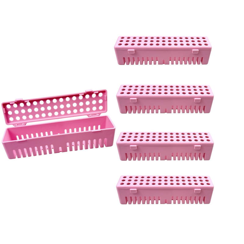 5pcs Dental Instruments Sterilizat Case, Plastic Autoclavale Cassette Rack, Medical Surgical Instrument Disinfection Container Tray for Dental Spatulas, Forceps and Pliers (5P-Pink) 5P-Pink