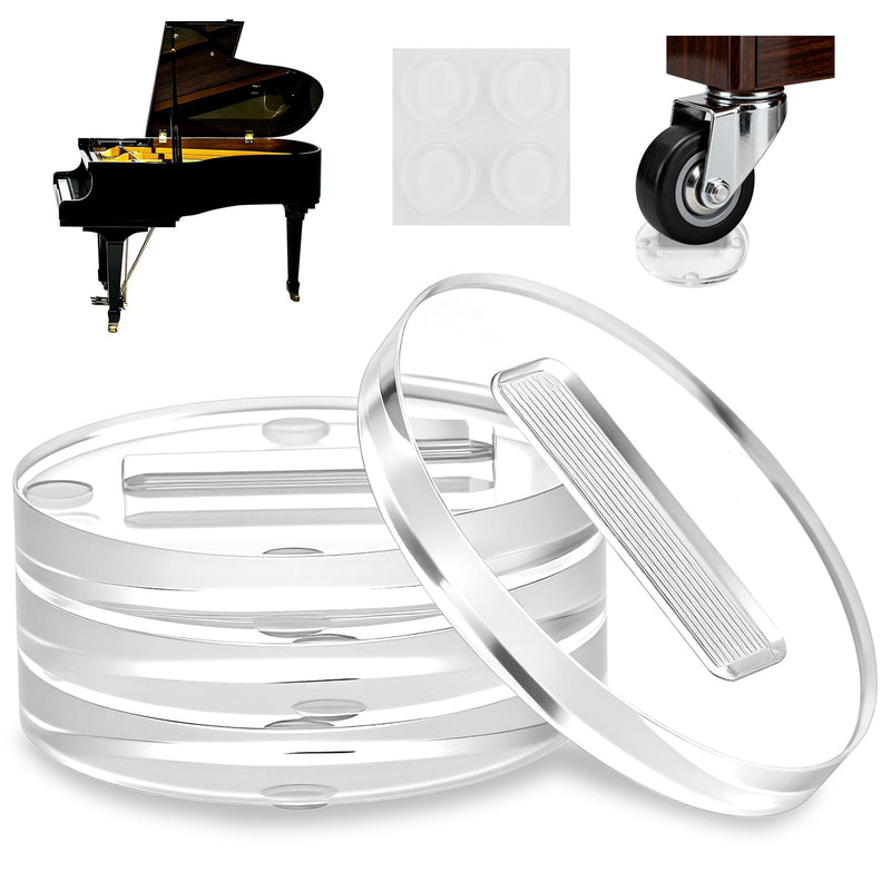 4 Pcs Clear Piano Caster Cups for Grand Pianos and Baby Grand Pianos, Piano Leg Floor Protection Pad Compatible with Hardwood Floor and Carpet (4) 4 4"