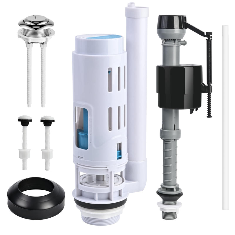2-Inch Dual Flush Valve & Fill Valve Replacement Kit for 2-Piece Toilets, Complete Toilet Repair Kit Inside Tank with Push Button, Gasket & Bolts, Compatible with Glacier Bay, Toto & American Standard 2 inch