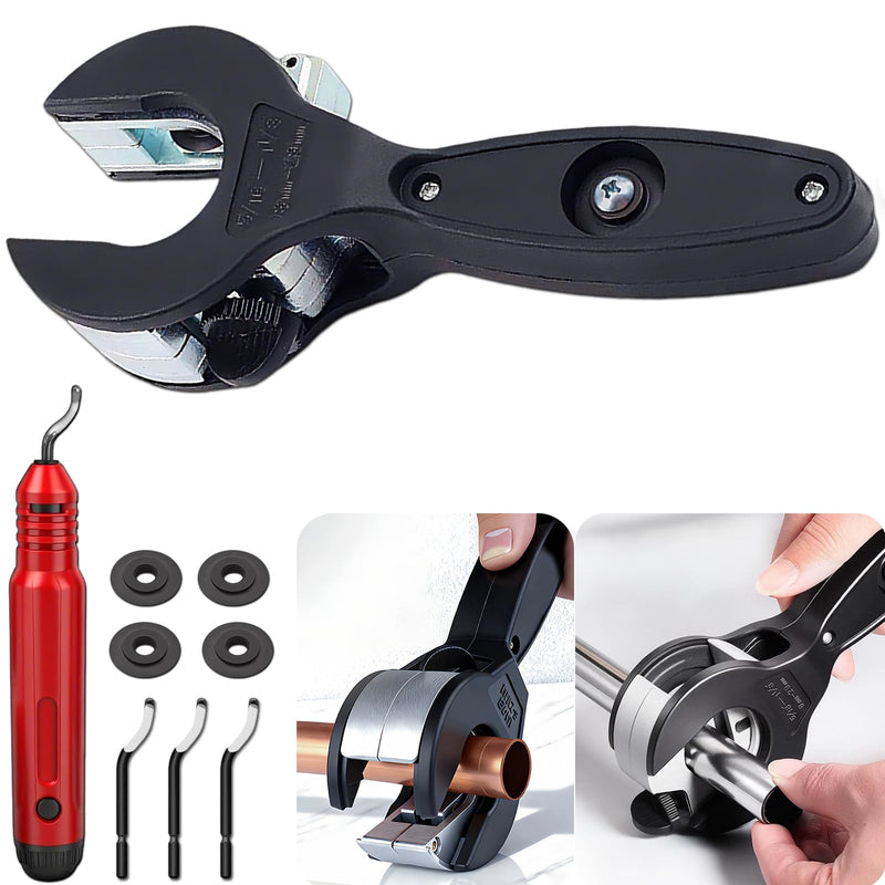 Ratcheting Tubing Cutters, Tubing Cutter 5/16" To 1 1/8", 2 in 1-360° Close Quarters Tube Compact Cutter with Deburring Tool, Pex Cutter Tool for Cutting Copper and Metal Pipes. 5/16" to 1-1/8"