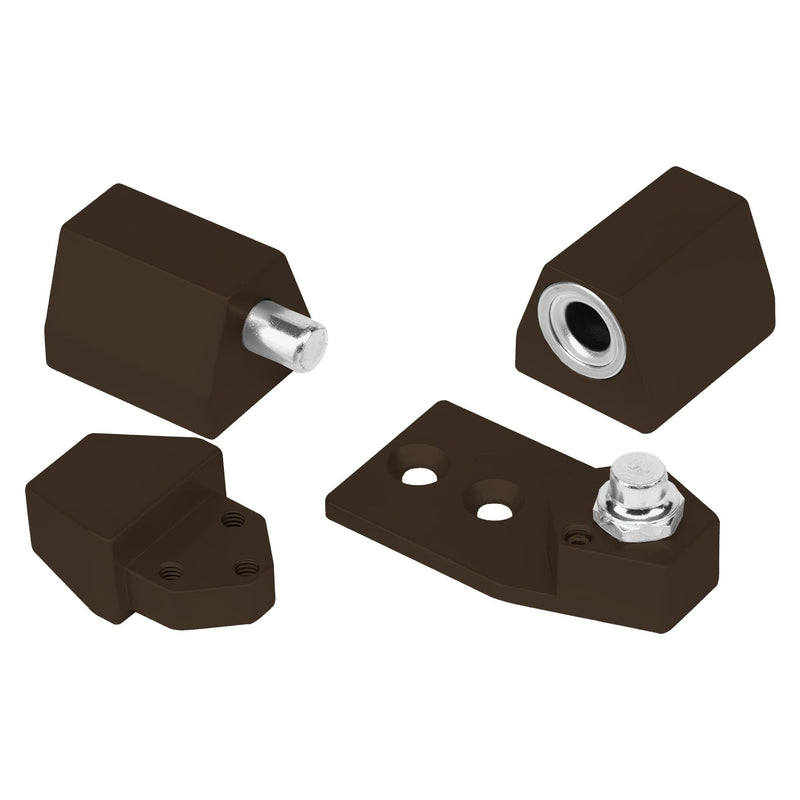 Brixwell Offset Pivot Set, Aluminum Material with Bronze Finish, for 1/8" Recessed Doors, Includes Screws, Non-Handed Design, 2-1/16" Top Pivot, 3" Bottom Pivot with 3/4" Hole Spacing