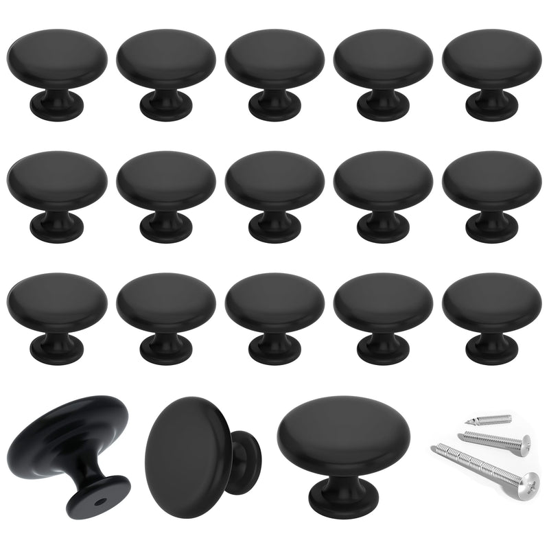 18 Pack Cabinet Knobs 1-1/4", Matte Black Drawer Pulls Barn Door Handle | Rust-resistant lightweight pulls for kitchen, bathroom, dressers, closet & cupboard. Bifold barn door hardware, easy install 18