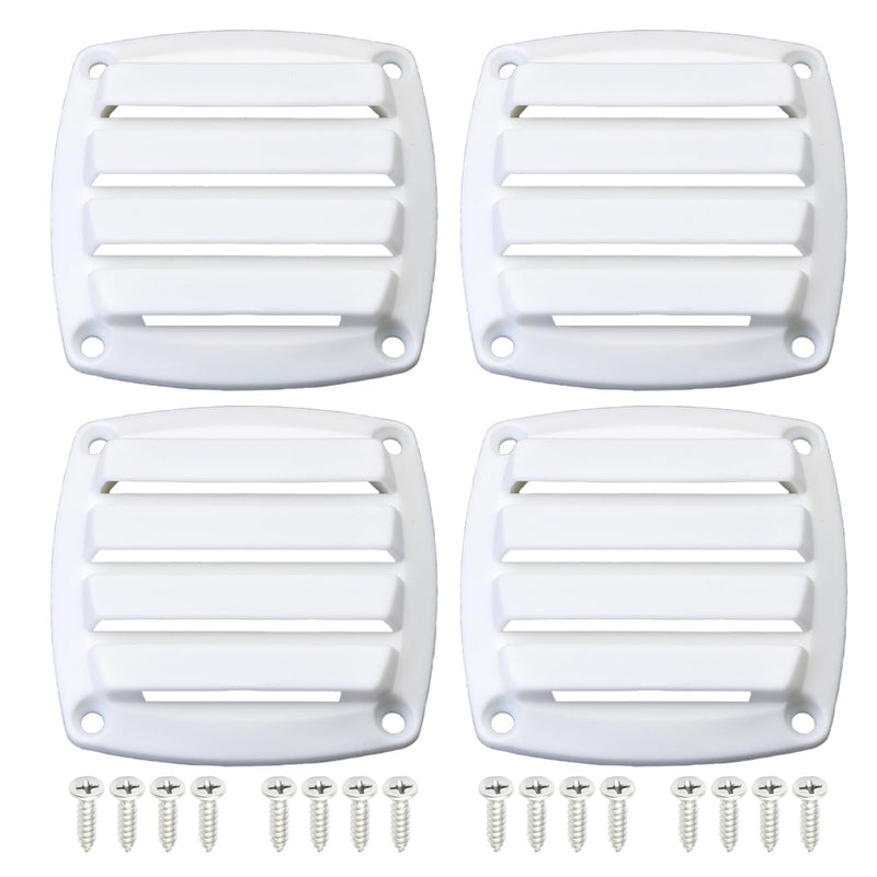 Marine Boat Nylon Louvered White Flush Thru Vent | Free Stainless Steel Screws(4 Pcs)