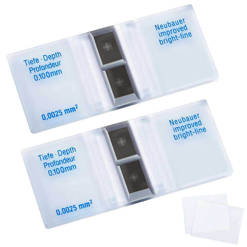 2 Pack Improved Neubauer Hemocytometer with Bright Lines, Cell Counting Chamber with 4 Pcs Cover Glasses for Cell and Pollen Counting in Laboratory Use 2