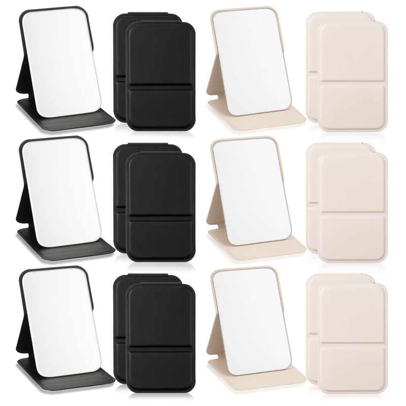 12 Pcs Compact Portable Mirror Bulk Handheld Folding Pocket Makeup Mirror 4.2'' Travel Ultrathin Mirrors for Camping Home Office Sleepover Party Women Mom Party Gift (Rectangle,White,Black) Rectangle White,black 12
