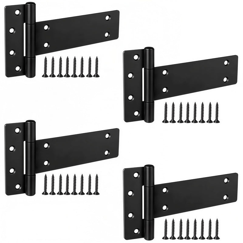5 in T-Strap Heavy Duty Gate Hinges,260 Lbs Capacity Black Shed Door Hinges, 4 Pack Heavy Duty Gate Hinge,Wrought Hardware for Wooden Fences, Barn Door, Screws Included (5in-4 pcs)