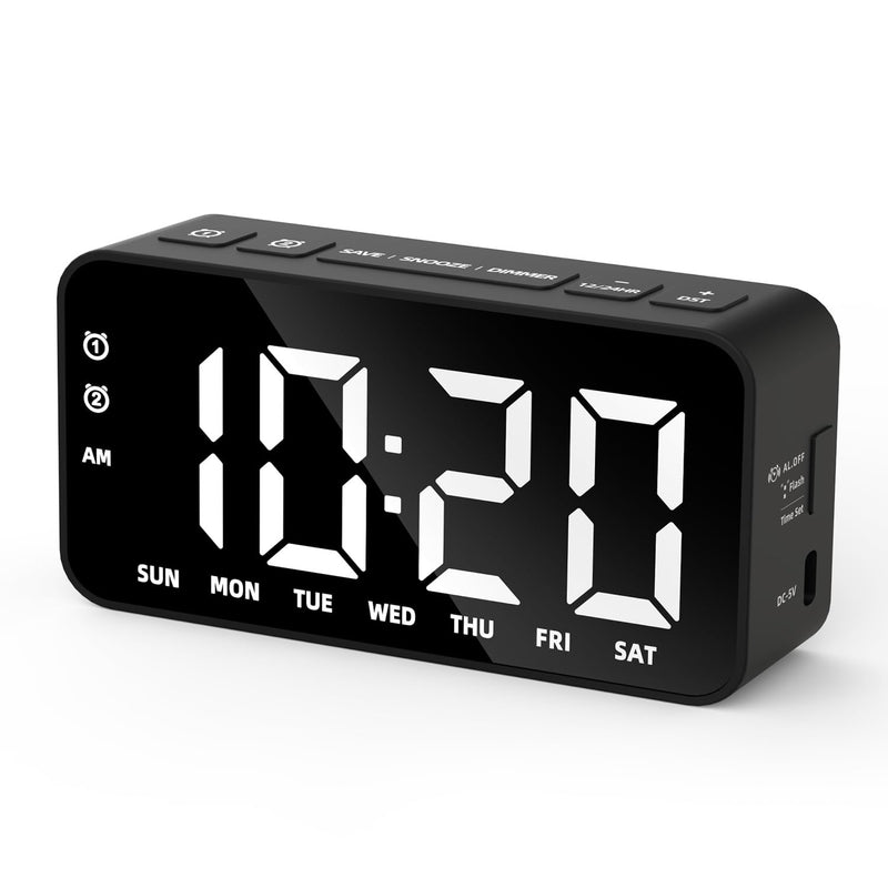 Plug in Digital Alarm Clocks with Rechargeable Backup Battery for Bedrooms Living Room Study Loud Bedside Desk Clock with Memory Function Dual Alarm 3 Modes Weekends Weekdays Every Day for Kids Adults