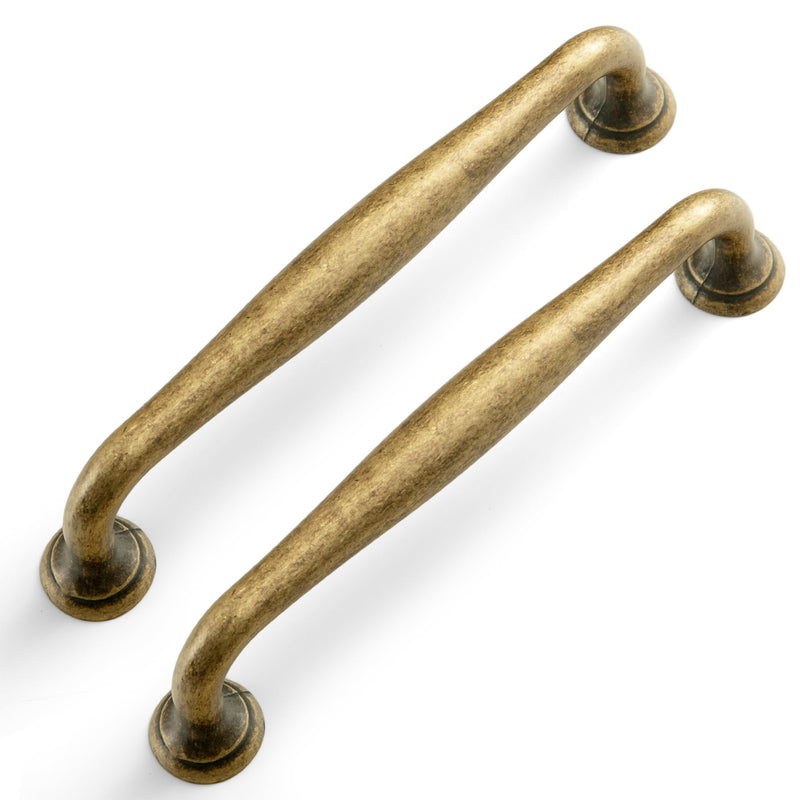 Antique Brass Cabinet Pulls, Vintage Zinc Alloy Drawer Handles for Kitchen and Dressers, Farmhouse Heavy Duty Cupboard Hardware (5 in, Set of 6) 5" Ceter to Center Antique Brass