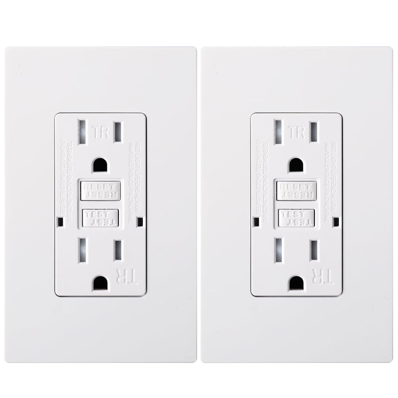 Veltrone GFCI Outlet 15 Amp Tamper-Resistant 2 Pack | UL Listed, GFI Electrical Outlet 15 Amp with Wall Plate White Ground Fault Circuit Interrupter Receptacle