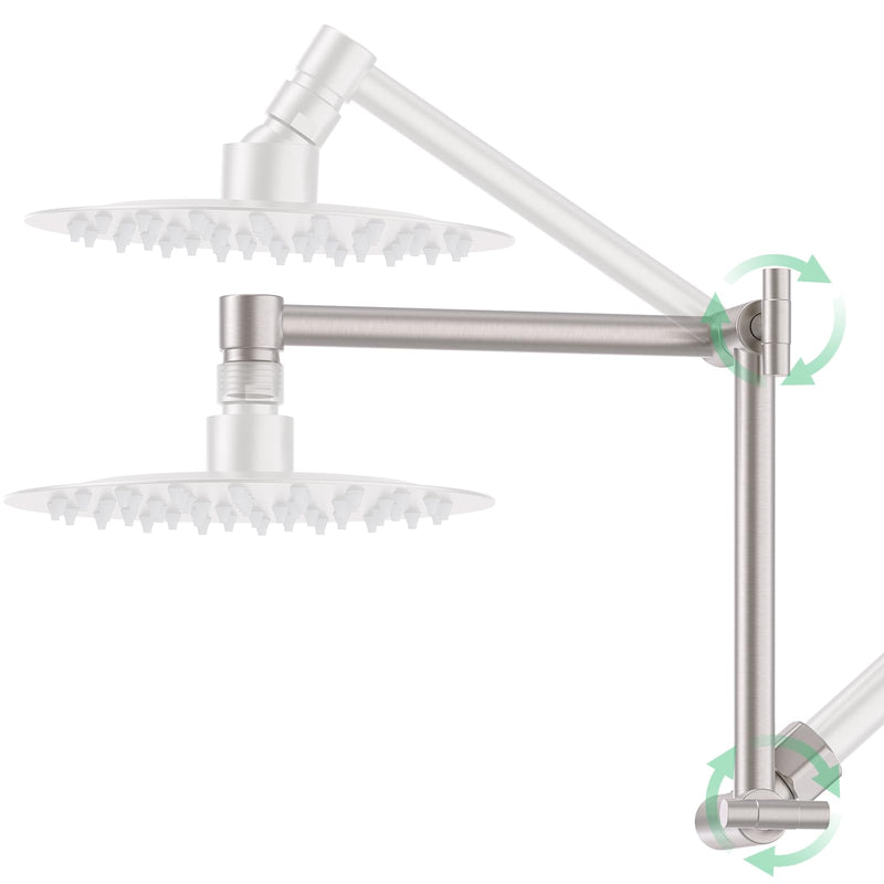 Solid Brass Shower Head Extension Arm, 13 Inch Adjustable Shower Arm - Height & Angle Adjustable Extender, Universal G1/2 Connector for Rainfall or Fixed Showerhead (Brushed Nickel) Brushed Nickel - NewNest Australia