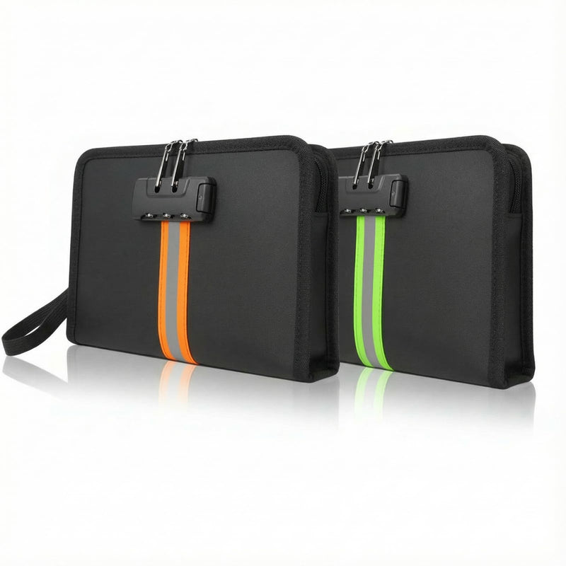 2 Pcs Fireproof Money Bag with Lock and Zipper, 8.2 x 5.7 x 1.1 Inch Waterproof Money Bag Waterproof Cash Storage Pouch Suitable for Cash, Mobile Phones, Keys, Credit Cards, Passports Orange,Green