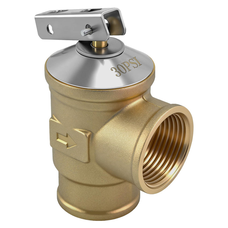 3/4" FNPT Female Inlet & Outlet – 30 PSI Automatic Pressure Relief Valve for Hot Water Boilers & Hydronic Heating Systems, Durable Lead-Free Brass, Up to 510,000 BTU