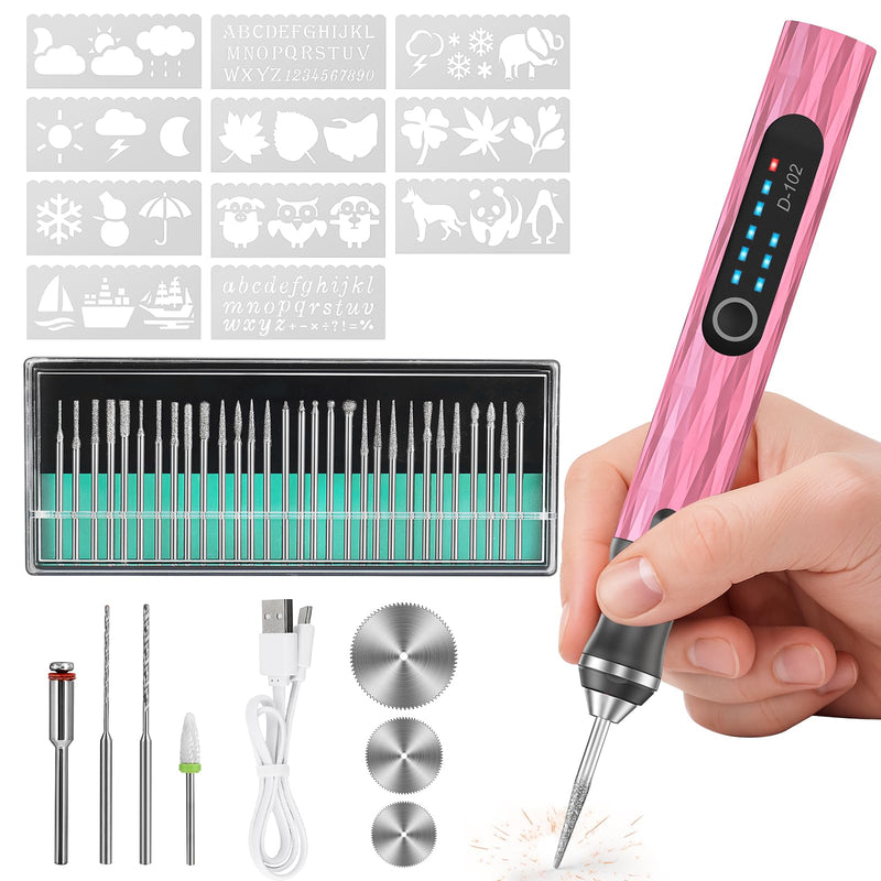 Upgraded Electric Engraving Pen, 37 Bits, 3-Speed Adjustable, USB Rechargeable, Cordless Rotary Tool for 50+ Surfaces – Perfect for DIY Crafts & Personalization – Ideal Valentine's Day Gift –Pink