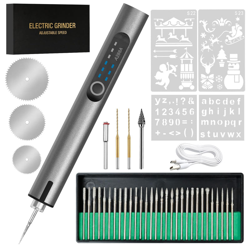 Cordless Electric Engraving Pen with 37 Bits, Portable USB-C Rechargeable Engraver Pen with LED Light - 3-Speed Precision DIY Etching Machine for Wood, Metal, Glass, Plastic, Jewelry & Craft