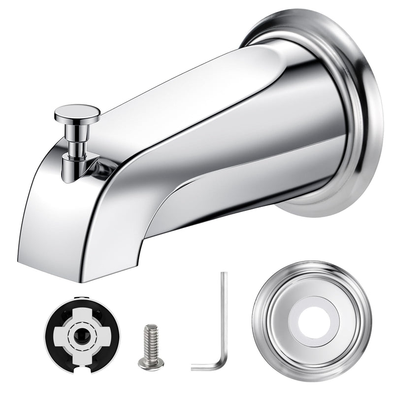 Tub Spout with Diverter, Slip-Fit Bathtub Faucet Replacement for 1/2" Copper Pipe, Includes Metal Cover Ring (Chrome) Chrome