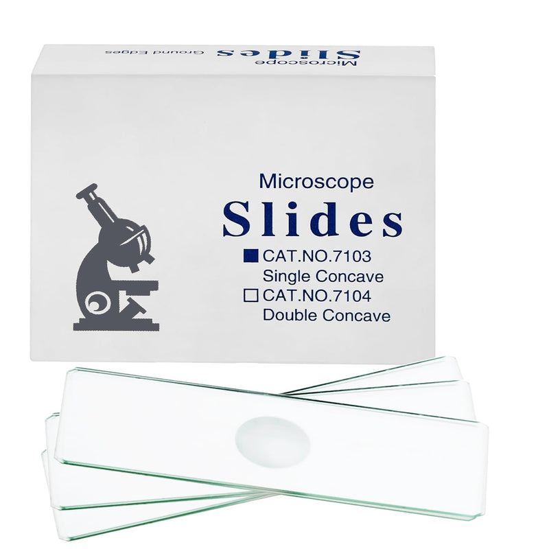 Concave Microscope Slides, 100 Pack – Single Depression Glass Slides, Pre-Cleaned Optical Glass, 1 x 3 Inch for Biology, School & Lab Use