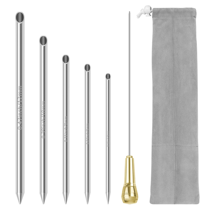 Rope Splicing Tool Kit, 5 Sizes (1/4", 5/16", 3/8", 7/16", 1/2") Stainless Steel Splicing FIDs with Brass Handle, Push Rod & Storage Pouch, for Marine and Rope Work