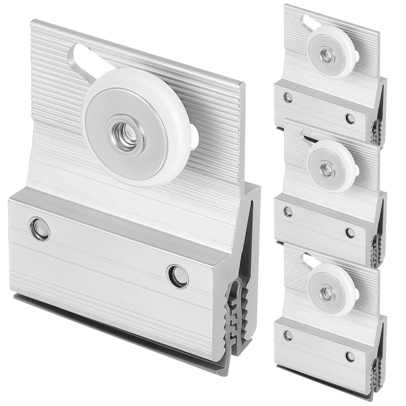 (4-Pack) M 6145 Frameless Shower Door Rollers Top Bracket Assembly - 3/4" Round Plastic Wheel with Ball Bearings, Extruded Aluminum Chrome Finish - Replacement Hardware Kits for Glass Sliding Doors