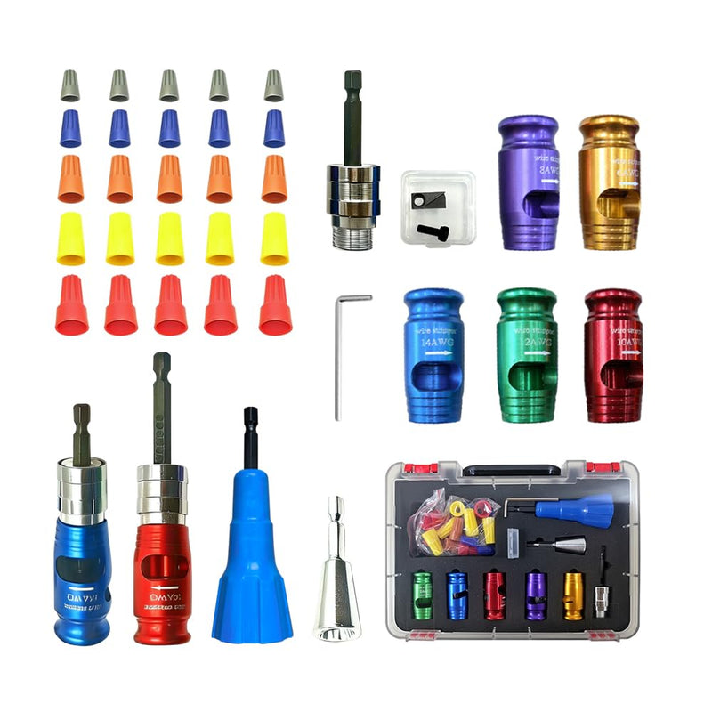 Bigvendor 8-in-1 Drill Wire Stripper & Twister Tool | 6-14 AWG Wire Stripping Set with 25 Wire Caps, 8PCS Kit for Electricians & DIY