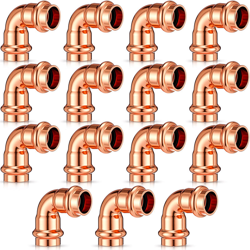 Therwen 15 Pcs 1/2 Inch Copper Pipe Press Fittings 90 Degree Elbows