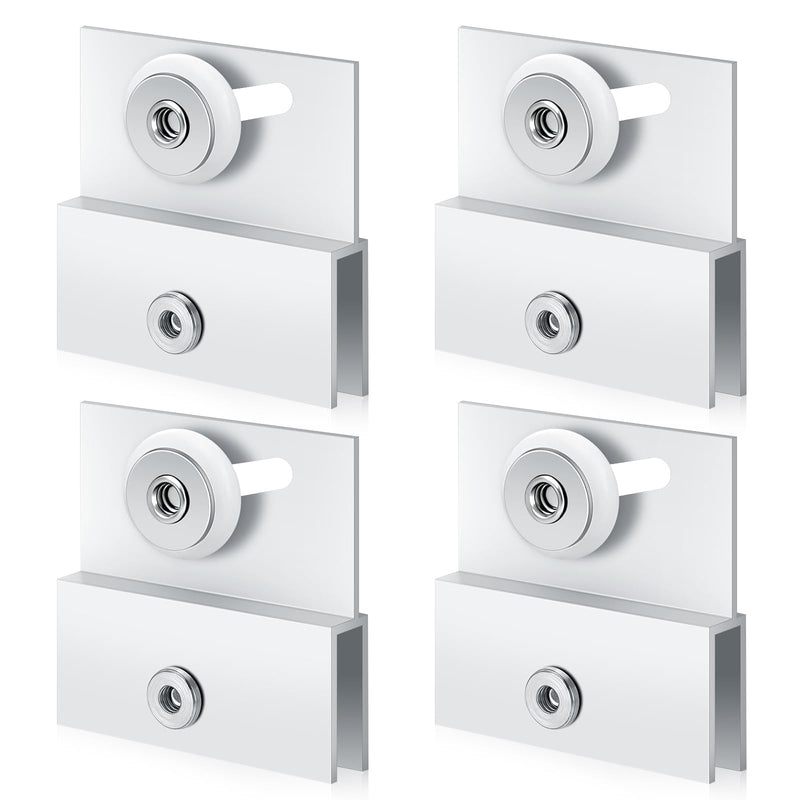 (4-Pack) M 6054 Frameless Shower Door Rollers Top Bracket Assembly - 3/4" Round Plastic Wheel with Ball Bearings, Extruded Aluminum Chrome Finish - Replacement Hardware Kits for Glass Sliding Doors