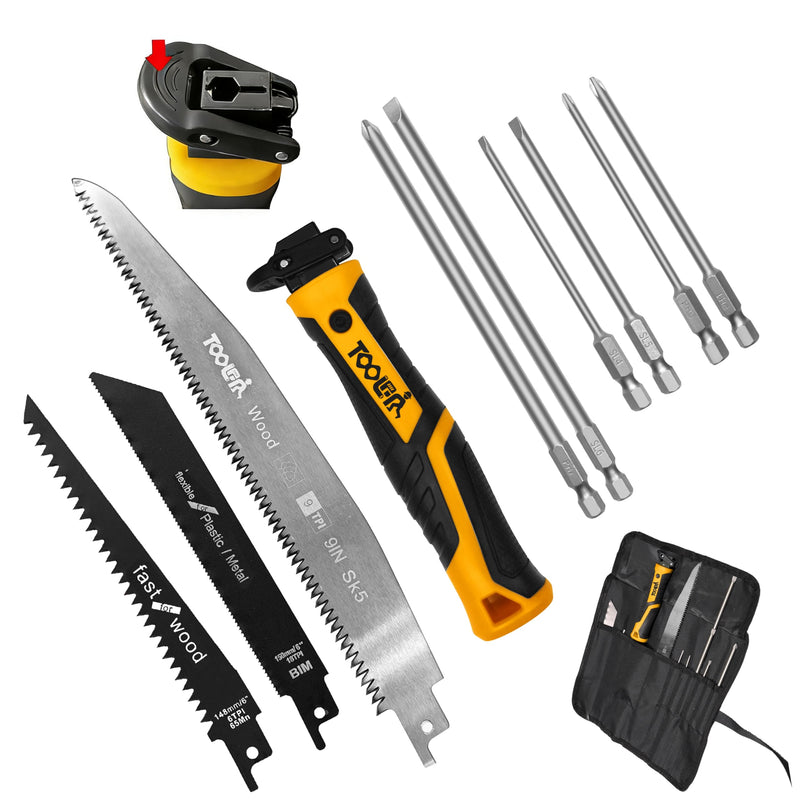10-in-1 Multi-bit Screwdriver Set (Slotted & Phillips Bits) Quick Change Mechanism Portable Multi-Purpose hand saw For Cutting Wood/Metal/Drywall Suitable for outdoor and daily repair tools