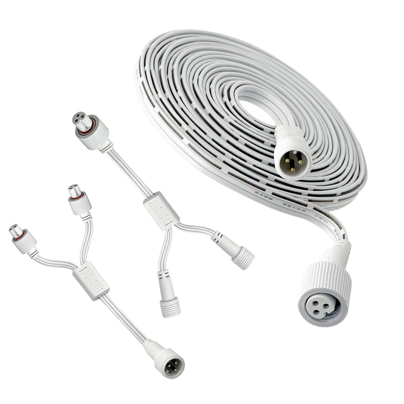 13FT Waterproof Extension Cable, 2 Y-Splitter Kit for Govee H705A H705B H705C H706A H706B H706C H705D H705E H705F,IP68 Permanent Lighting Extension Wire Patio Garden Roof Decorations