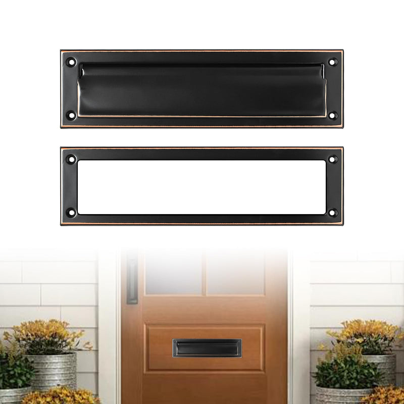 Mail Slot Matte Black,13Inch Stainless Steel Mail Slot Cover for Front Door.Mailbox Door Replacement for Wall,13"×3.7" (Oil Rubbed Bronze, 10Inch) Oil Rubbed Bronze