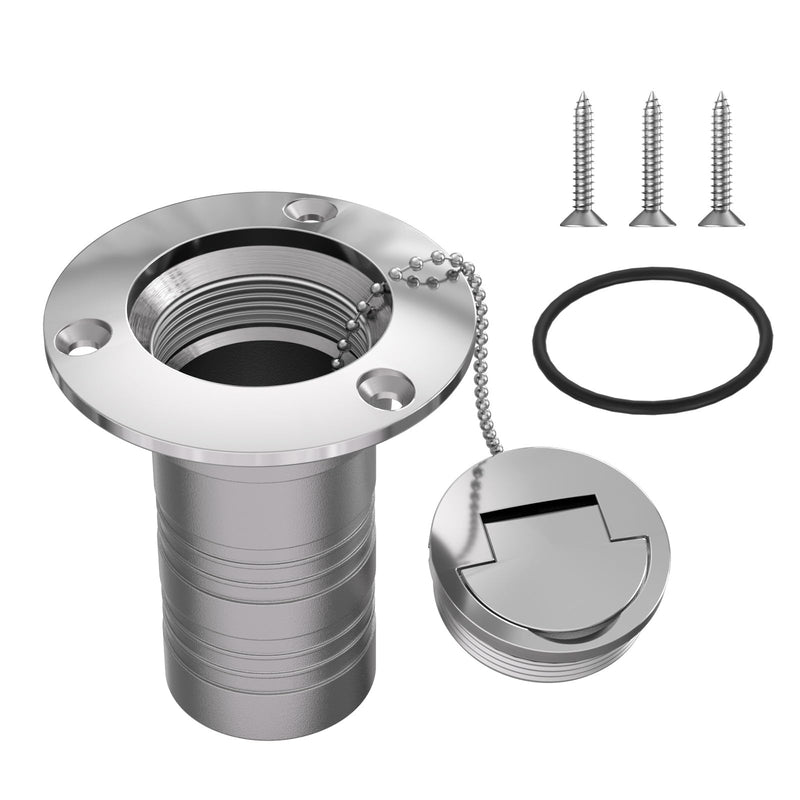 Boat Deck Filler, Stainless Steel 316 Gas/Waste/Water/Fuel/Diesel, 1-1/2" (38mm), Boat Deck Fill Neck for Boat Yacht RV Caravan with Keyless Cap, Screws Plate Straight - 1-1/2 inch