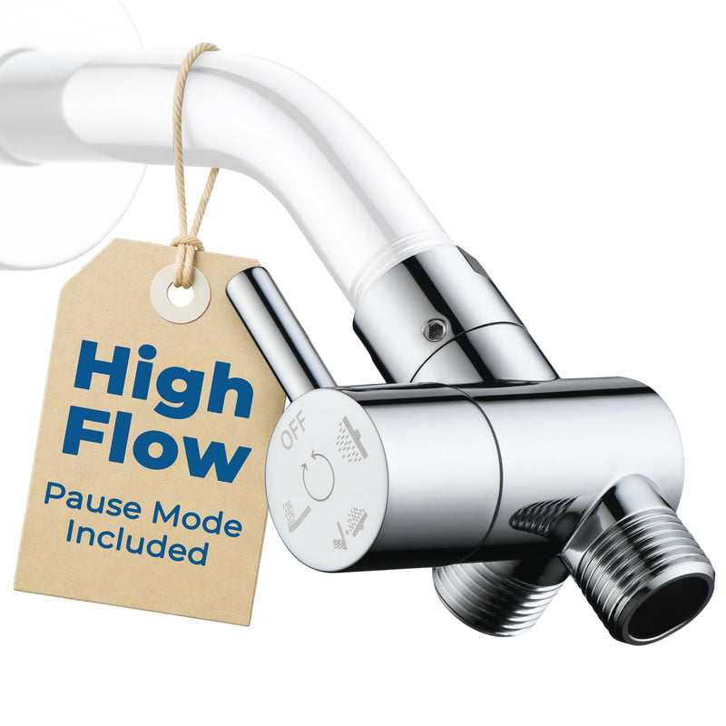 G-Promise All Metal High-Flow Shower Diverter Valve with Pause Mode, 3-Way 4 Setting Splitter for Handheld and Fixed Spray Showerhead Adapter, Bathroom Universal Replacement Part (Chrome) Chrome