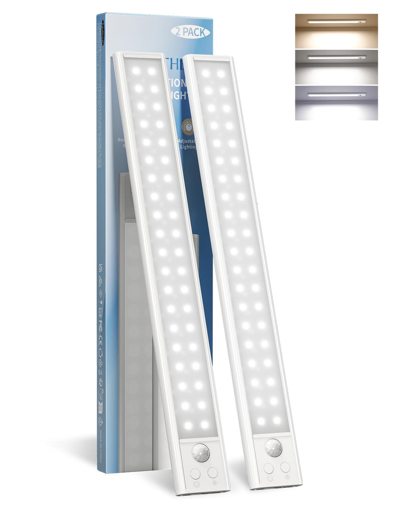 14.5inch Under Cabinet Lights, Wireless Closet Light, Motion Sensor, 3500mAh Rechargeable Battery, Magnetic, 3 Color Temps, 5 Levels Dimmable, Under Counter Lights for Kitchen (2 Pack) 14.5inch 3 Color Light