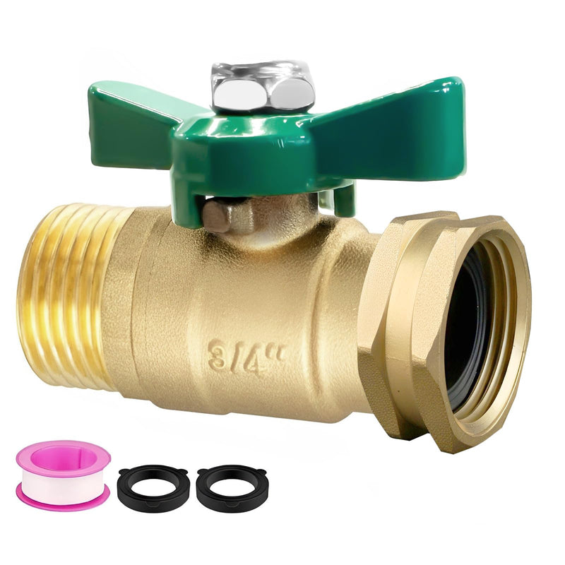 Garden Hose Shut off Valve Full Flow: Brass Water Shut off Valve - 3/4" GHT High Flow Hose Ball Valve Adapter Coupling - Heavy Duty Lawn Hose-End Flow Control Valve