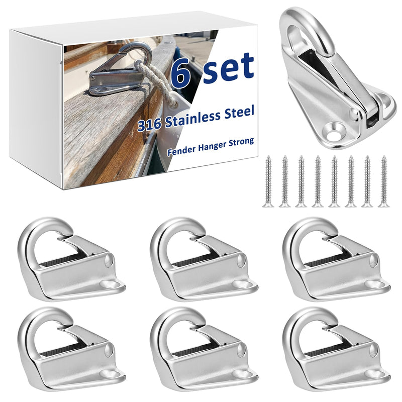 Frienda Boat Fender Hooks 316 Stainless Steel (6 Pack), Wall Mounted Marine Fender Clips with Spring Latch & 12 Screws, Dock Rust Proof Hardware for Boats Yachts Ropes
