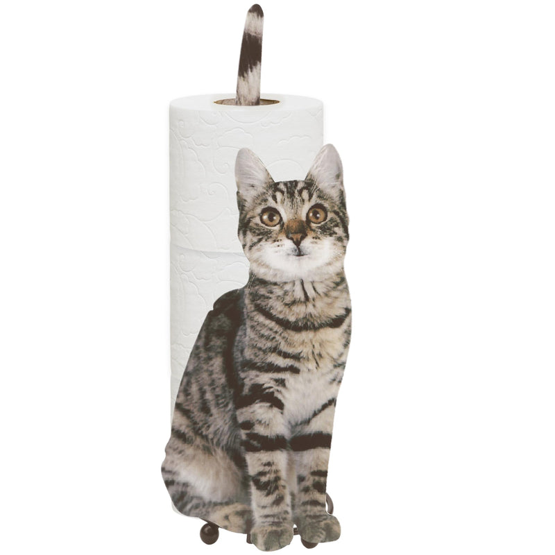 Cat Paper Towel Holder Countertop, Grey Design Stand Roll Organizer, Cat Shape Tissue Dispenser, Cute Grease Container for Modern Kitchen Table, Bathroom Toilet, Funny Decorative Themed Metal Storage