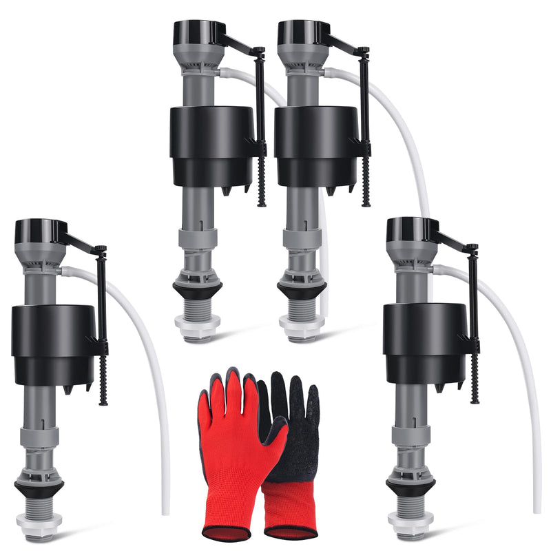 4 Pack Toilet Fill Valve Replacement Kit with Gloves, Adjustable Universal Toilet Tank Fill Valve, Quiet Leak-Proof Toilet Valve for Easy DIY Home Repair (8–13 in, G15/16") 4